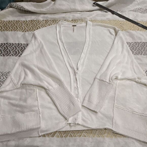 (R4) Free People Days Like This Cardigan Oversized Linen Blend White XS - Picture 6 of 13